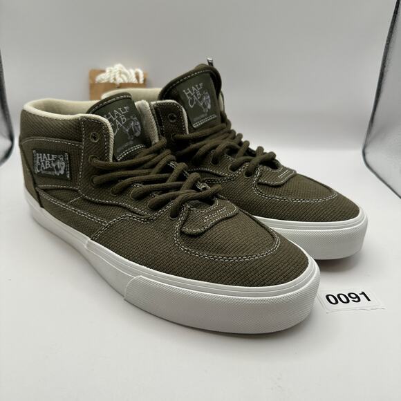 Vans Mens 10.5 Half Cab Skateboard Shoes Olive Green Roughly Linen - Picture 3 of 8